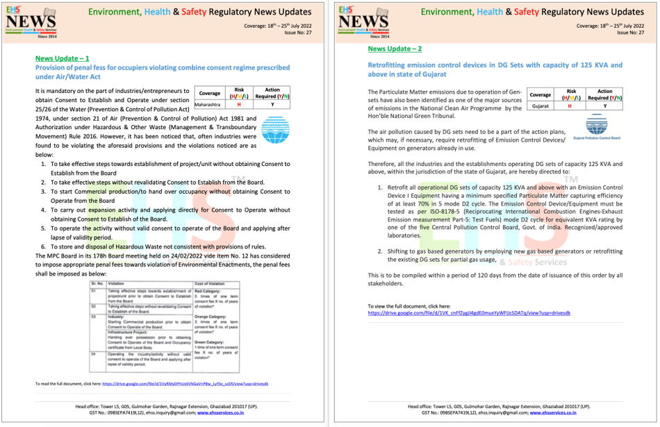EHS Regulatory News Updates Consolidated